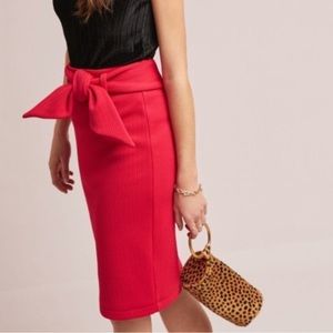 🆕 Banana Republic Red Skirt with Waist Sash (Cotton- Linen- Spandex Blend) NWT